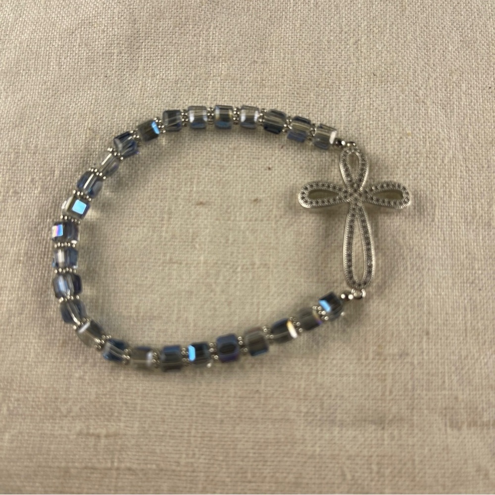 Silver Cross Bracelet with Blue Accents - Picture 5 of 7
